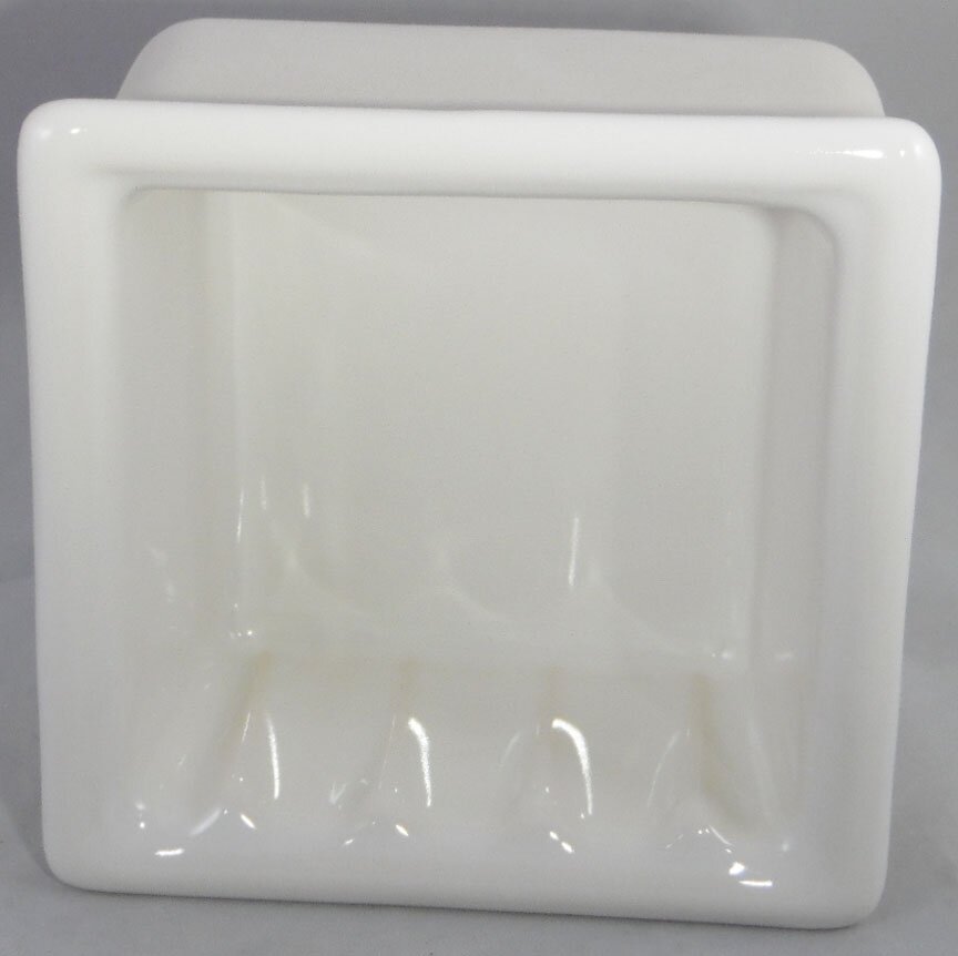 *Glossy White* Tall Ceramic Soap Dish with lip semi-recessed 1.25"  New Stock 