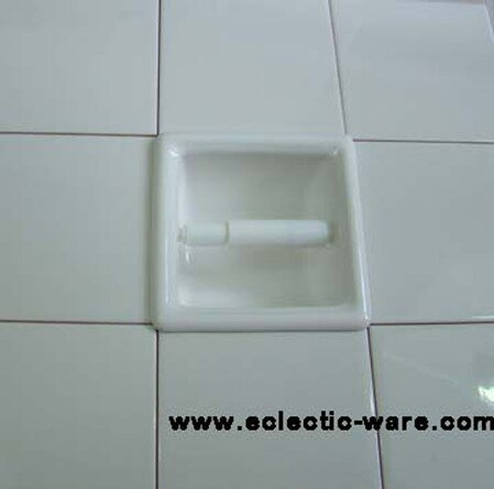Recessed TP holder shown mounted in tiled wall Recessed TP holder shown mounted in tiled wall