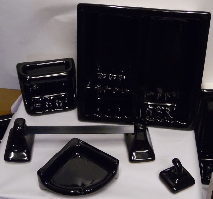 Black ceramic 3-compartment shower caddy and robe hook