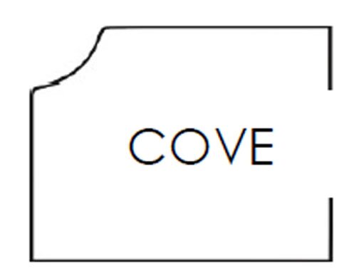 Cove edge profile for wood cabinet doors