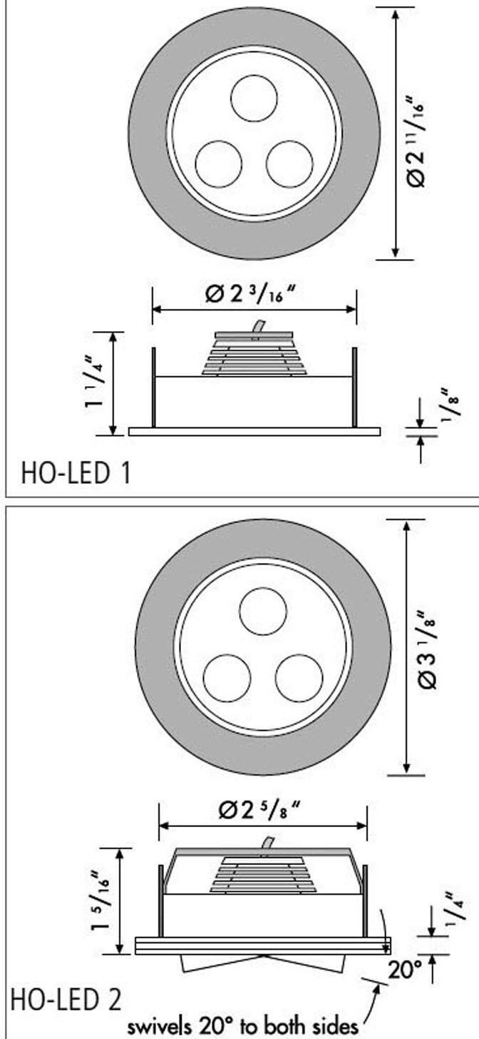 Hera HO-LED light measurements and mounting specs