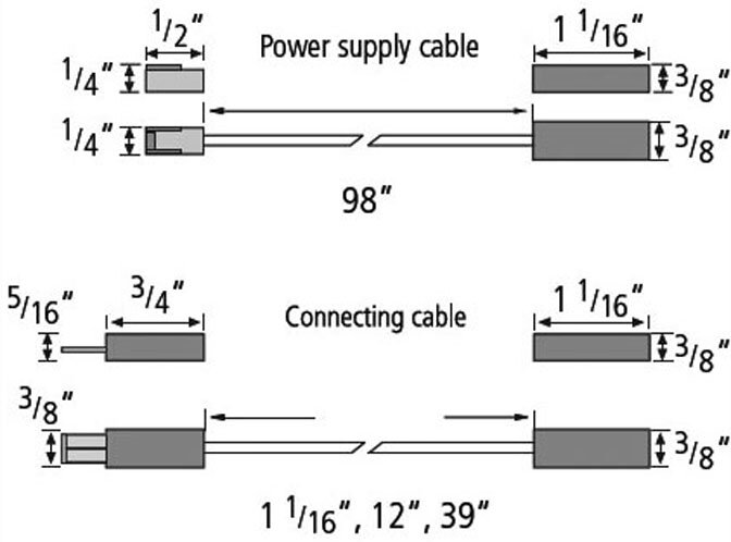 Hera Stick2-LED specification diagram showing power cable connection