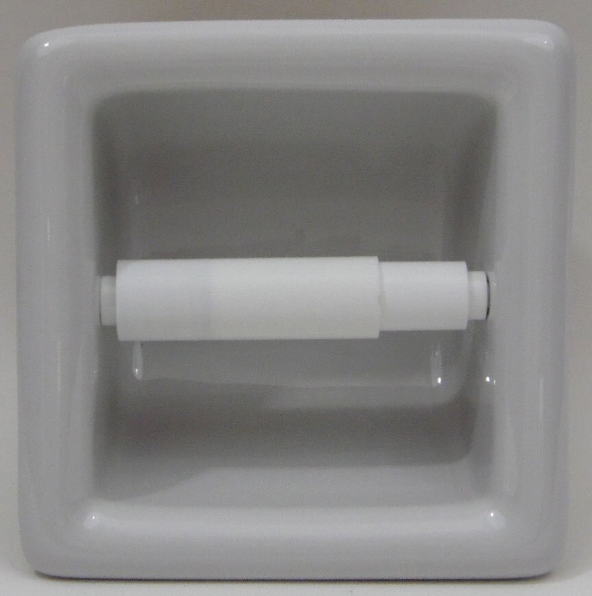 White Ceramic Recessed Toilet Paper Holder - 6 1/2 x 6 1/2 x 3 1/4