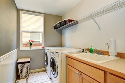 Laundry Room with wire shelf for storage and hanging